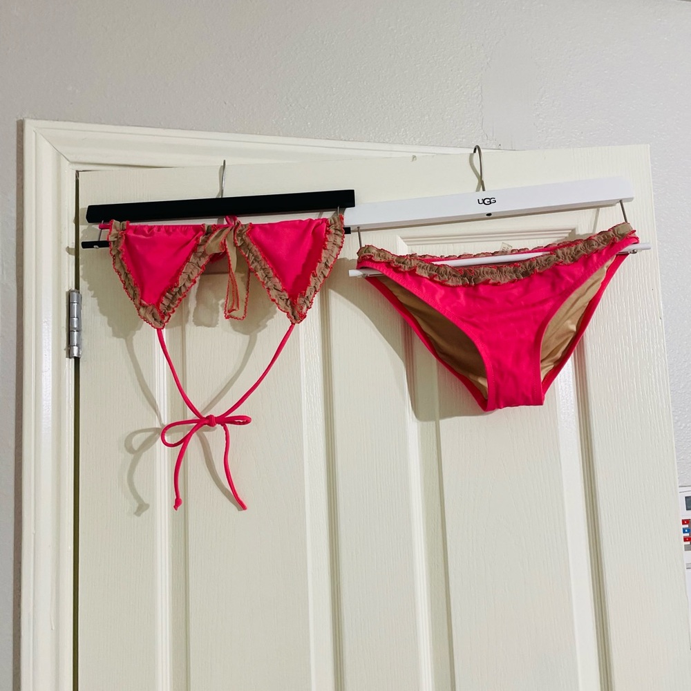 Victoria Secrets Coral and Tan Bikini Set